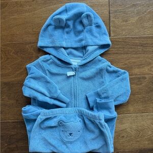 Blue Hooded Terry bear and Pants Set